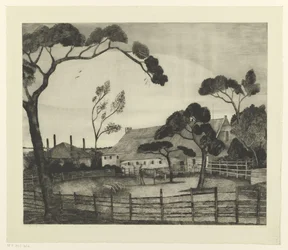 Hollands landschap met boerderij en weiland