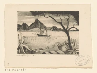 Zeilschip in een baai