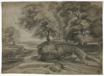 Rivierlandschap met beboste oevers