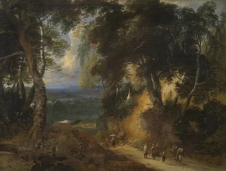 Het bos van Soignes met marktkramers