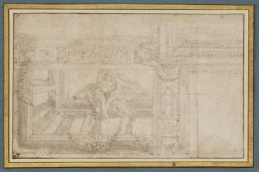 Ignudo, naar een plafondfresco in de Sala di Ulisse, Palazzo Poggi, Bologna
