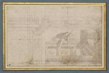 Ignudo, naar een plafondfresco in de Sala di Ulisse, Palazzo Poggi, Bologna