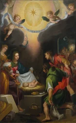 De aanbidding van de herders met Sint-Catharina van Alexandrië