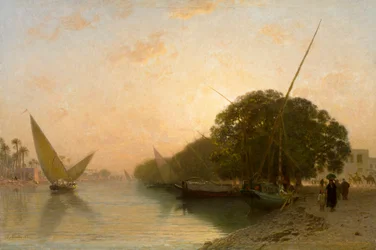 Frans: Mahmoudieh-kanaal in Alexandrië bij nacht, Egypte