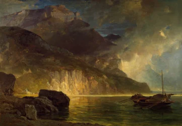 De Frohnalpstock aan de oever van het Vierwoudstedenmeer tijdens een onweer
