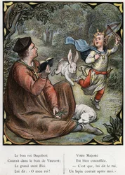 Illustratie door Lorenz Frolich (1820-1908) voor het populaire lied "De Goede Koning Dagobert". Editie J. Hetzel. Rond 1880
