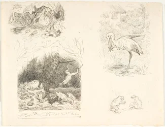 Vier schetsen voor illustraties voor De Pad, H.C. Andersens Nieuwe Sprookjes en Verhalen