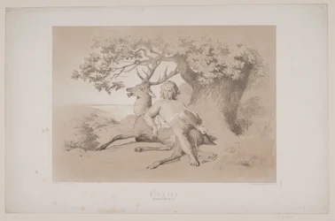 De vlucht, pag. 23, illustratie bij Christian Winthers "Hjortens Flugt"