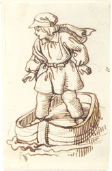 Staande jongen in een boot