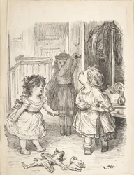 Drie Kleine Meisjes in een Kamer die Ruzie Maken en Spugen
