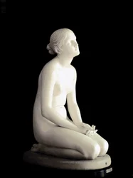 Vertrouwen in God Jong meisje knielt en richt haar blik naar de hemel in gebed. Marmeren beeldhouwwerk door Lorenzo Bartolini (1777-1850) 1835 Dim. 95 cm Milaan, Museo Poldi-Pezzoli