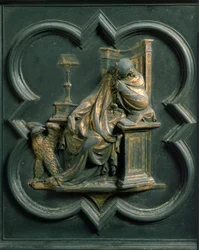 Noordpoort (genoemd Poort van het Kruis, in het noorden), buitendetail: Sint Johannes Evangelist