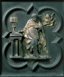 Noordpoort (genoemd Poort van het Kruis, in het noorden), buitendetail: Sint Marcus
