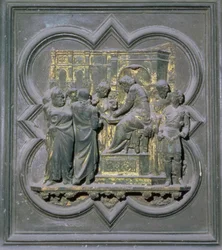 Pontius Pilatus wast zijn handen voor Christus, zestiende paneel van de Noorddeuren van het Baptisterium van San Giovanni, 1403-24