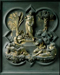 De opstanding van Christus, negentiende paneel van de noorddeuren van het Baptisterium van San Giovanni