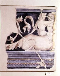 Fragment van een fresco met een centaur en een vrouwelijke figuur