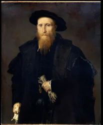 Portret van een oudere heer met handschoenen (Liberale da Pinedel?)
