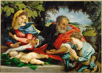 De Heilige Familie met de heilige Catharina van Alexandrië (schilderij op doek)