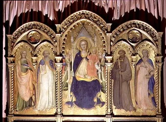 Madonna en Kind op de troon met HH. Lucia, Johannes Gualberto, Benedictus en Catharina, polyptiek 1413