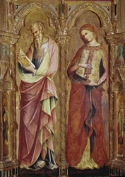 Sint Johannes de Evangelist en Sint Maria Magdalena - Detail van het polyptiek van de Annunciatie (1357, tempera en bladgoud op hout)