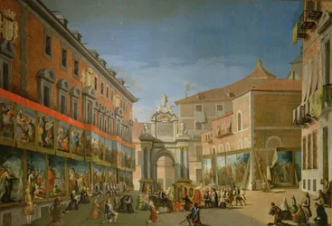 De Triomfboog van St. Mary in de Hoofdstraat van Madrid