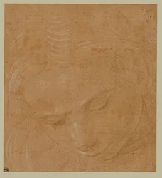 Portret van een jonge man, naar beneden kijkend ...