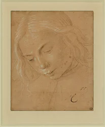 Portret van een jongeman, driekwart profiel, voorover gebogen ...