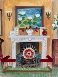 Interieur met waterlelies, 2020 (aquarel en gouache)