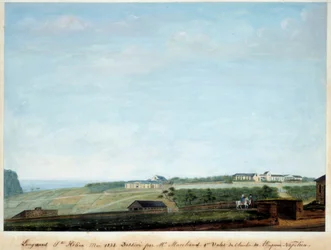 Uitzicht op Longwood op het eiland Sint-Helena, mei 1821