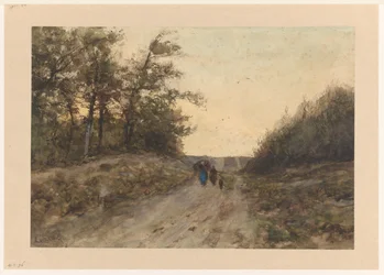 Landschap met figuren op een landweg