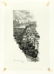 Appelmarkt, gezien vanaf de Pont Louis-Philippe, plaat zeven uit Le Long de la Seine et des Boulevards