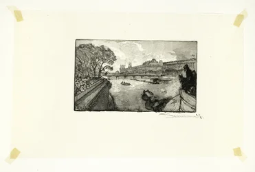 Het Louvre, gezien vanaf de Pont-Neuf, plaat dertien uit Le Long de la Seine et des Boulevards