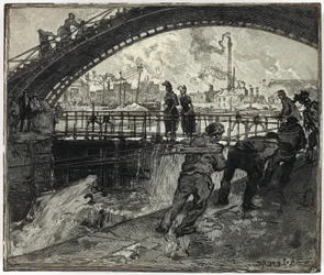Houtblok voor sluis van het Canal Saint-Martin