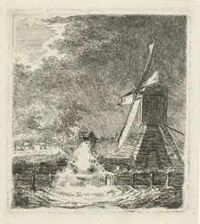 Molen in een polderlandschap