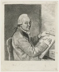 Portret van de kunstenaar Johannes Janson, tekenend