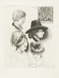 Studieblad met portretten van Louis Bernard Coclers en zijn familie