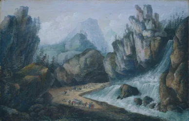 Stroom en waterval in de Alpen, 1792