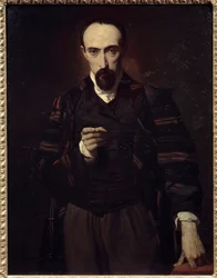 Portret van Achille Deveria (1800-1857) schilder en graveur. Schilderij door Louis Boulanger (1806-1867)