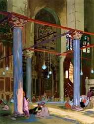 Interieur van de al-Muayyad Moskee, Caïro, Egypte, 1928