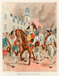 Bombled Louis (1862 - 1927); Generaal Louis Joseph (Louis-Joseph) van Montcalm (1712-1759) gewond werd teruggebracht naar Quebec na de Slag om de Vlakte van Abraham op 13 september