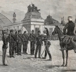 Degradatie van Alfred Dreyfus - Dreyfus-affaire: De degradatie van Alfred Dreyfus in de binnenplaats van de Militaire School Parijs, 5 januari 1895. Gravure in 