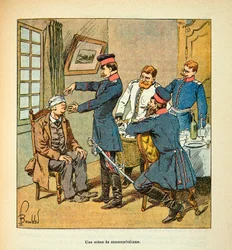 Het leger van de Loire door Eugene Sergent, alias Grenest, geïllustreerd door Louis Bombled (1862-1927) (Frans-Duitse Oorlog; campagne van 1870-1871): Een scène van slaapwandelen, Privécollectie
