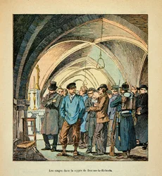 Franse gijzelaars in de crypte van Beaune La Rolande tijdens de gevechten op 28 november 1870, privécollectie