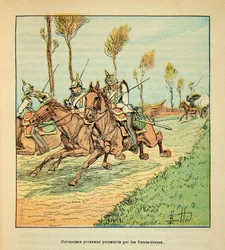 Pruisische kurassiers achtervolgd door de Freicisten in oktober 1870