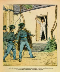 Het Leger van het Oosten van Eugène Sergeant, bekend als Grenest, geïllustreerd door Louis Bombled (1862-1927) (Frans-Duitse Oorlog; veldtocht van 1870-1871): November 1870, in Châtillon-sur-Seine nam kapitein Michard de Duitse rekenplichtige officier