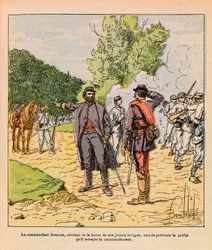 De Oostelijke Armee van Eugene Sergeant, bekend als Grenest, geïllustreerd door Louis Bombled: Kolonel Bourras tijdens de gevechten bij Brouvelieures in oktober 1870