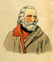 Het Oostelijke Leger van Eugene Sergeant, bekend als Grenest, geïllustreerd door Louis Bombled (1862-1927) (Frans-Duitse Oorlog; campagne van 1870-1871): Portret van Giuseppe Garibaldi (1807-1882), Privécollectie