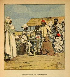De oorlog in Madagaskar - Anekdotische geschiedenis van de Franse expedities van 1885-1895 door Henri Galli, geïllustreerd door Louis Bombled: Kabiele konvooien, bezoek van een militaire arts