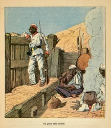 De oorlog in Madagaskar - Anekdotische geschiedenis van de Franse expedities van 1885-1895 door Henri Galli, geïllustreerd door Louis Bombled: Een post Hova versterkt