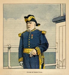 De oorlog in Madagaskar - Anecdotische geschiedenis van de Franse expedities van 1885-1895 door Henri Galli, geïllustreerd door Louis Bombled: Portret van admiraal Pierre (1827-1883)